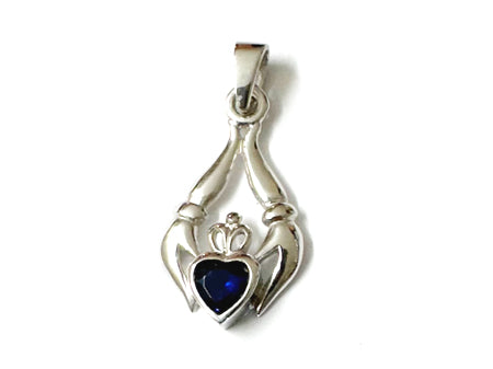 Claddagh Silver Pendant (Sapphire)