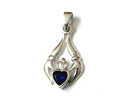 Claddagh Silver Pendant (Sapphire)