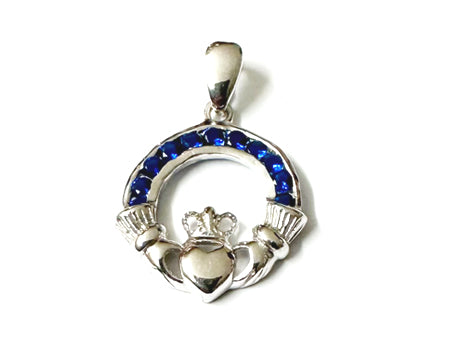 Claddagh Silver Sapphire Cz September BirthStone Pendant