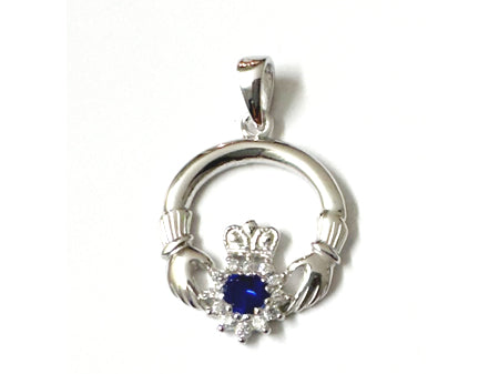 Claddagh Silver Pendant (Sapphire)