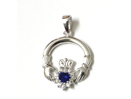 Claddagh Silver Pendant (Sapphire)