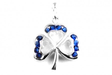 Silver Shamrock Pendant With Sapphire Blue Cubic Zirconia Stones