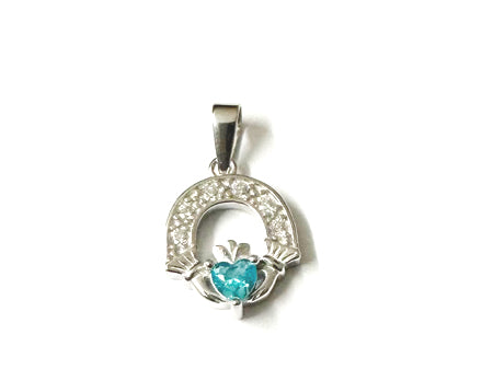 Claddagh Silver Pendant (Topaz Blue)