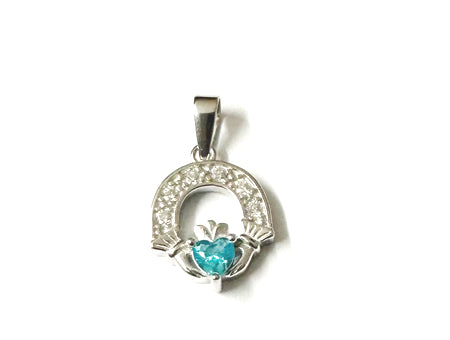Claddagh Silver Pendant (Topaz Blue)