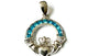 Claddagh Silver Topaz Blue December BirthStone Pendant