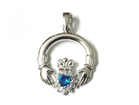 Claddagh Silver Pendant (Topaz Blue)