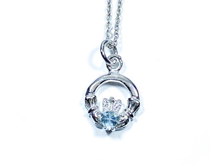 Claddagh December BirthStone Pendant Rodium Chained