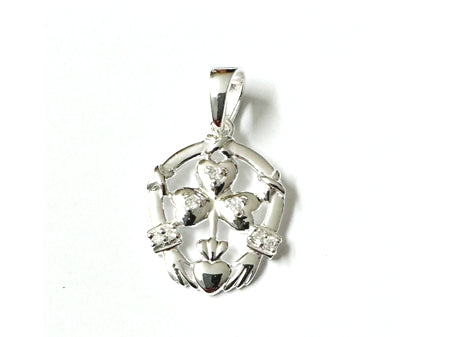 Claddagh Silver Pendant (White)