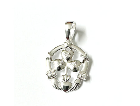 Claddagh Silver Pendant (White)