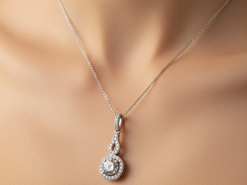 A White Cubic Zirconia Pendant & Chain