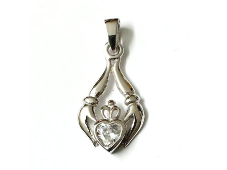 Claddagh Silver Pendant (White)