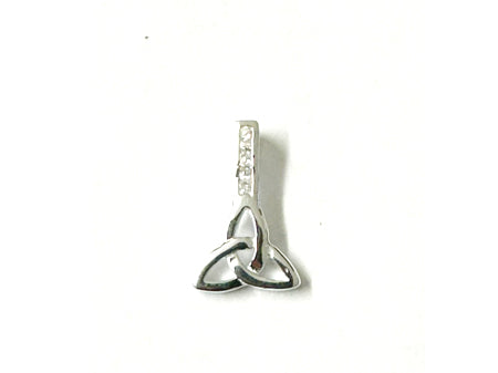 White Cz stone set Silver Trinity Knot Pendant