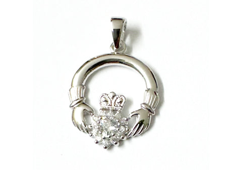 Claddagh Silver Pendant (White)