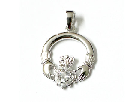 Claddagh Silver Pendant (White)