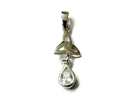 Trinity Knot April Birthstone White Cz Pendant.