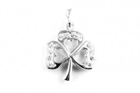 Silver Shamrock Pendant With Sapphire White Cubic Zirconia Stones