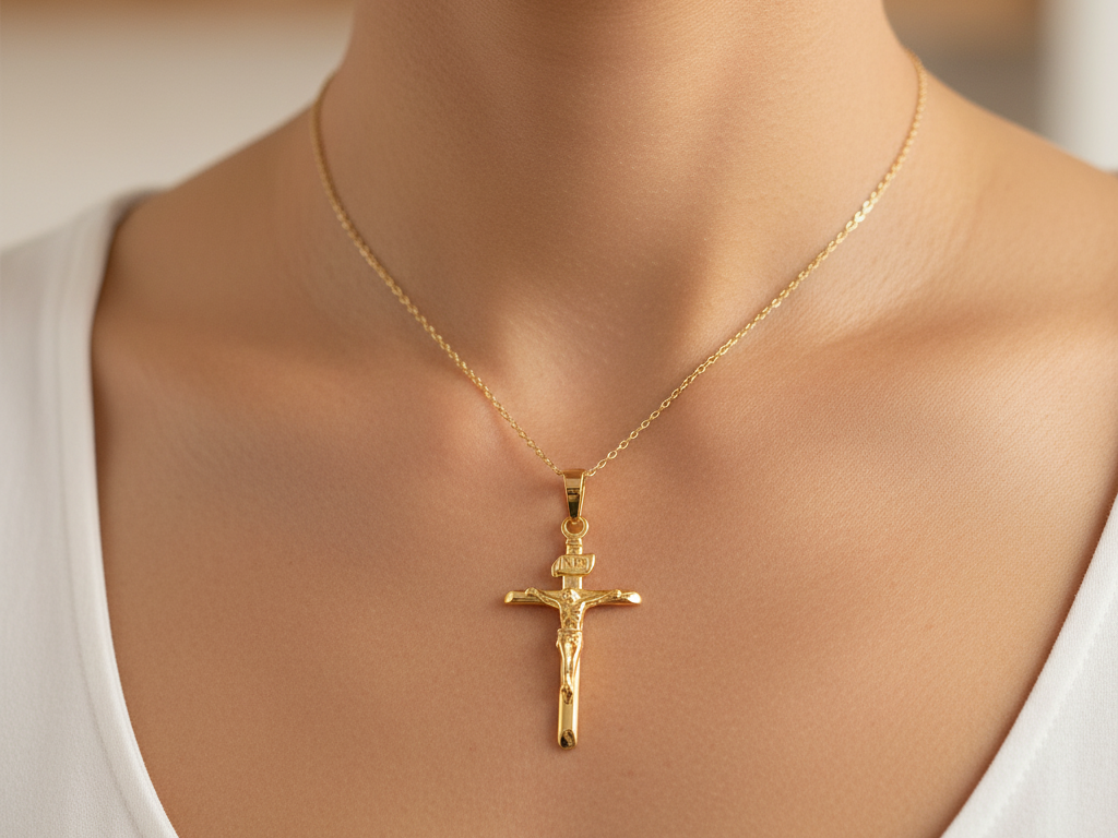 Gold Plated Silver Crucifix Cross Pendant