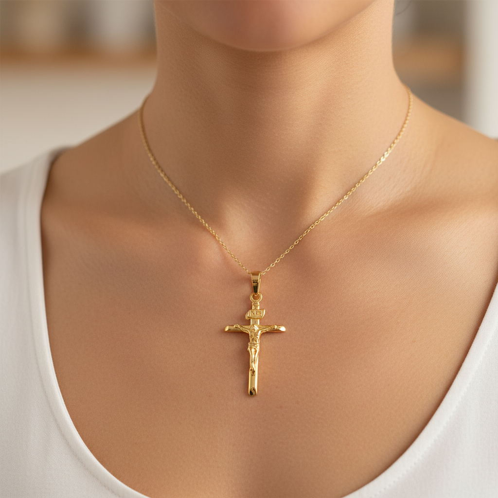 Gold Plated Silver Crucifix Cross Pendant