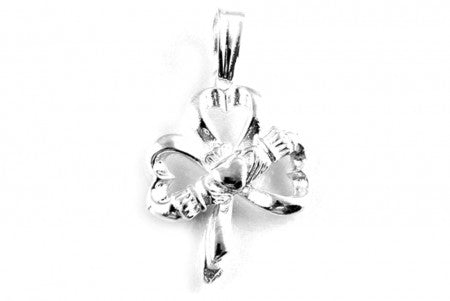 Silver Shamrock Pendant With Claddagh Design