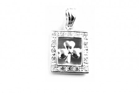 Silver Shamrock Pendant With White cubic Zirconia Stones