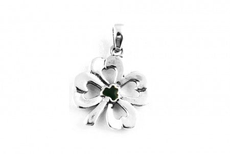 4 Leaf Clover Silver Pendant With Green Enamel