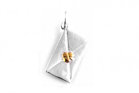 Silver Envelope Pendant With Gold Plated Shamrock