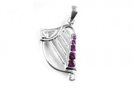 Irish Harp Pendant with Amethyst Cubic Zirconia