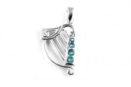 Irish Harp Pendant with Aquamarine Cubic Zirconia