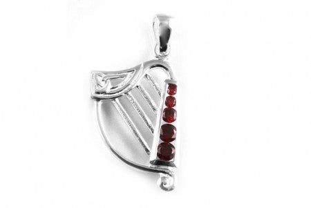 Irish Harp Pendant with Garnet Red Cubic Zirconia