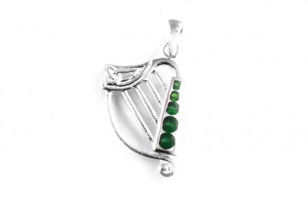 Irish Harp Pendant with Emerald Cubic Zirconia