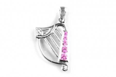 Irish Harp Pendant with Pink Cubic Zirconia