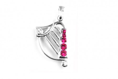 Irish Harp Pendant with Ruby Cubic Zirconia