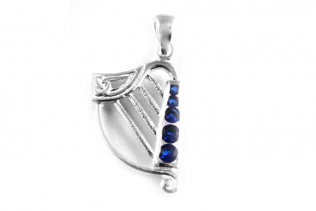 Irish Harp Pendant with Sapphire Blue Cubic Zirconia
