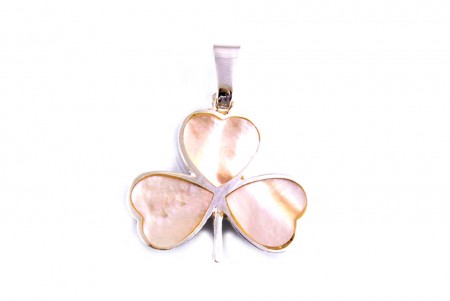 Silver Shamrock Pendant With Pink Mother Of Pearl Stone