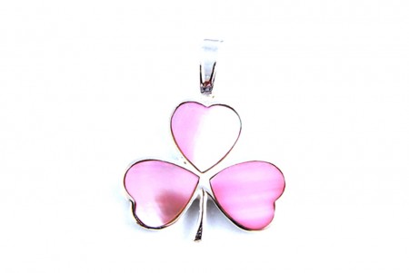 Silver Shamrock Pendant With Pink Mother Of Pearl Stone