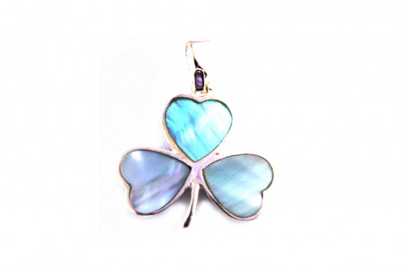 Silver Shamrock Pendant With Blue Stone