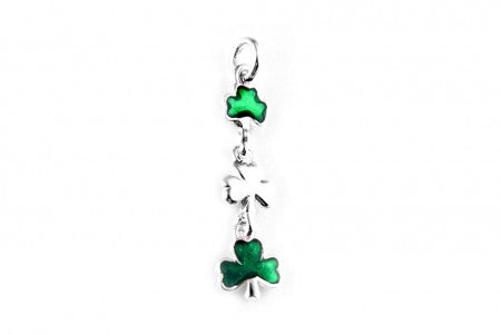 Green Enamel Silver Shamrock Drop Pendant