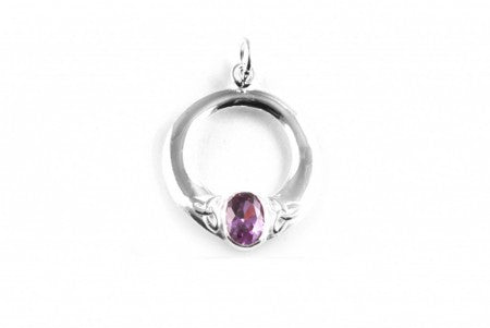 Trinity Knot Silver Pendant With Amethyst Cz Stone