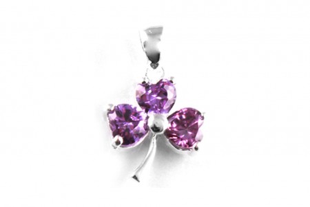 Silver Shamrock Pendant With Amethyst Cubic Zirconia Stones