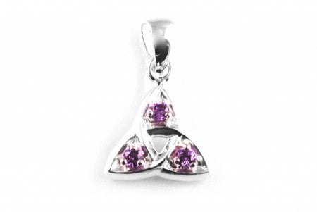 Trinity Knot Silver Pendant With Amethyst Cz Stone