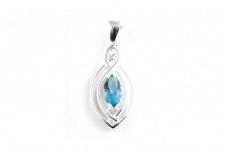 Celtic Silver Pendant With Aquamarine Cz Stone
