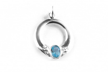 Trinity Knot Silver Pendant With Aquamarine Cz Stone