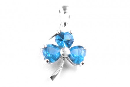 Silver Shamrock Pendant with Aquamarine Cubic Zirconia Stones