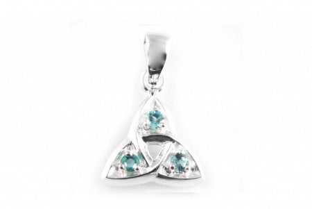Trinity Knot Silver Pendant With Aquamarine Cz Stone