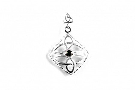 Trinity Knot Silver Pendant With Emerald Green Stone