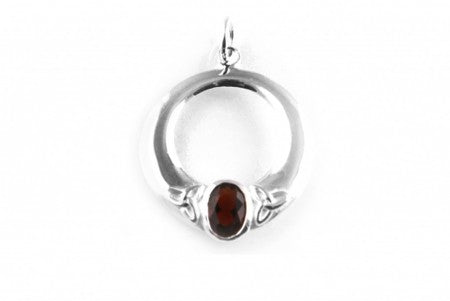 Trinity Knot Silver Pendant With Garnet Cz Stone