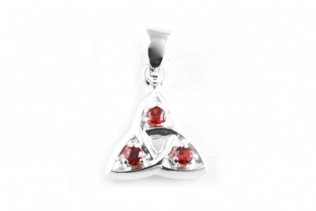 Trinity Knot Silver Pendant With Garnet Cz Stone