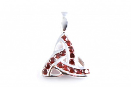 Trinity Knot Silver Pendant With Garnet Cz Stone