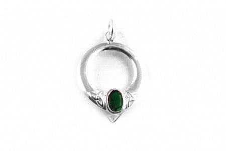 Trinity Knot Silver Pendant With Green Cz Stone
