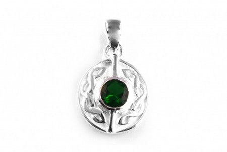 Celtic Silver Pendant With Emerald Green Cz Stone